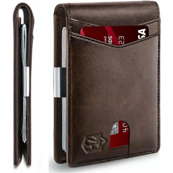 Slim Wallet for Men Gifts 12 Card Slots ID Window With Money Clip - Picture 1 of 6